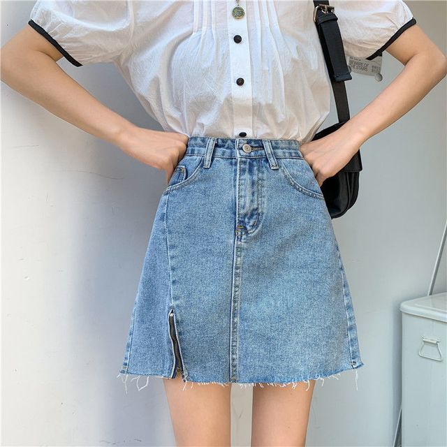 Everose-Denim A-Line Skirt