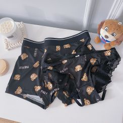 Mimimint - Couple Matching Set: Bear Print Boyshorts + Panties