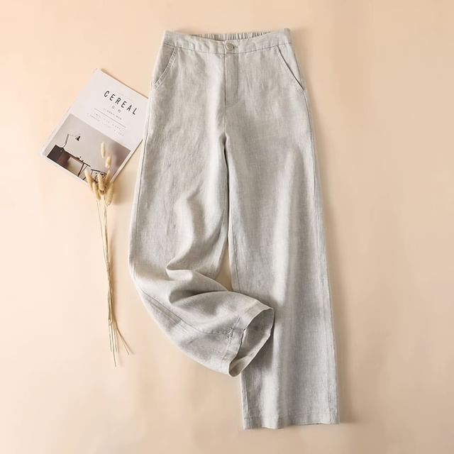 Isaaca-High Rise Plain Wide Leg Pants