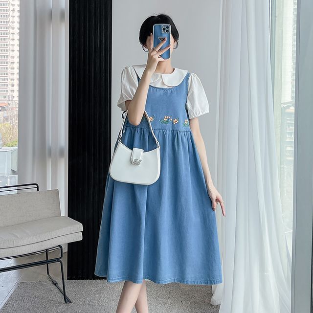 Mini Dress Maternity Denim Dungaree Dress Buy Blue Denim Pinafore