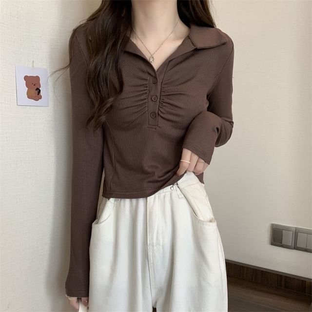 Sisyphi-Long-Sleeve Plain Polo Top