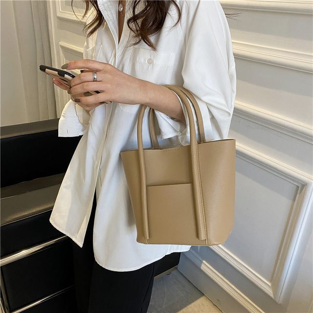 Basaran-Faux Leather Plain Tote Bag