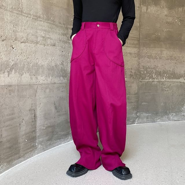 Patow-Mid Rise Plain Barrel Leg Pants