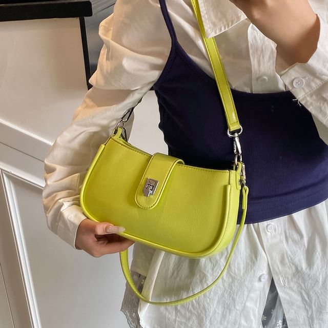 Skyglow-Faux Leather Plain Zip Shoulder Bag