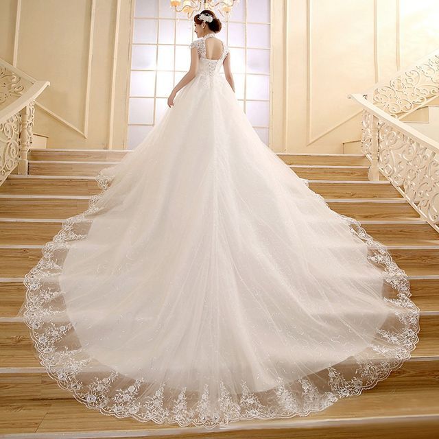 Destine Cap-Sleeve Rhinestone Lace Wedding Ball Gown YesStyle - Main Image