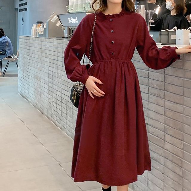 Empressa - Maternity Long-Sleeve A-Line Midi Dress | YesStyle Empressa - Maternity Long-Sleeve A-Line Midi Dress | YesStyle