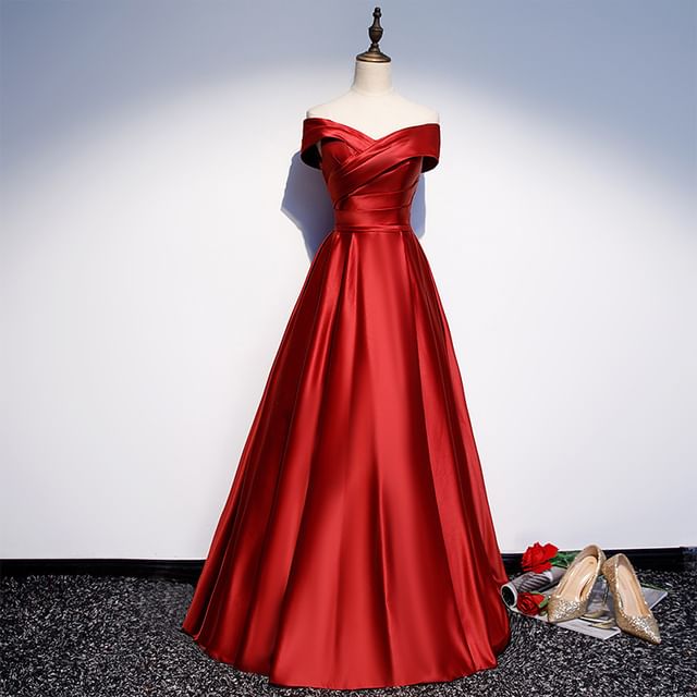 Fioridi-Off-Shoulder Plain A-Line Evening Gown