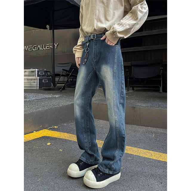 Plummie-Mid Rise Washed Straight Leg Jeans