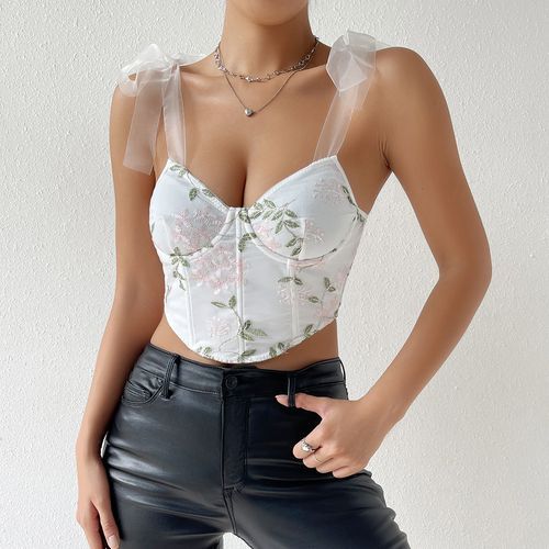 maplerain - Floral Embroidered Corset Top