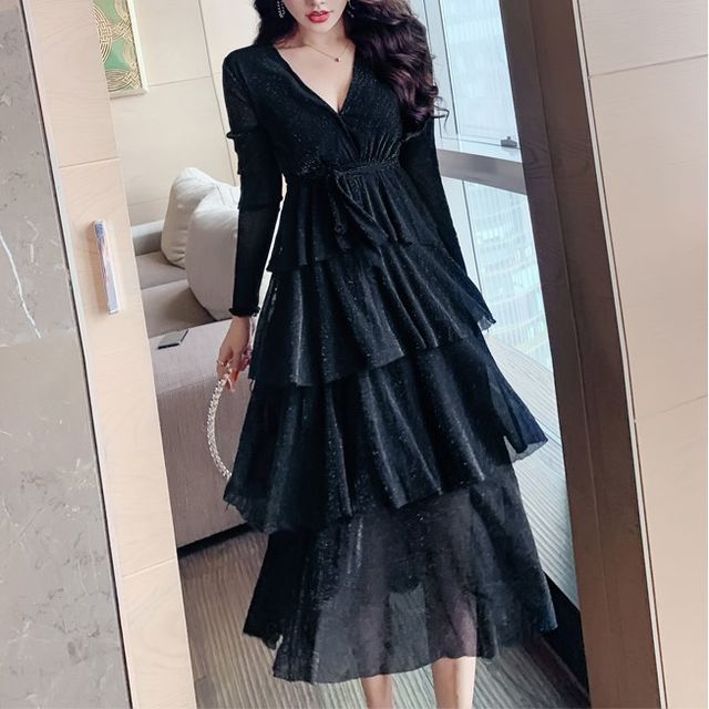 Glacia - Long-Sleeve Tiered Midi Dress | YesStyle Glacia - Long-Sleeve Tiered Midi Dress | YesStyle