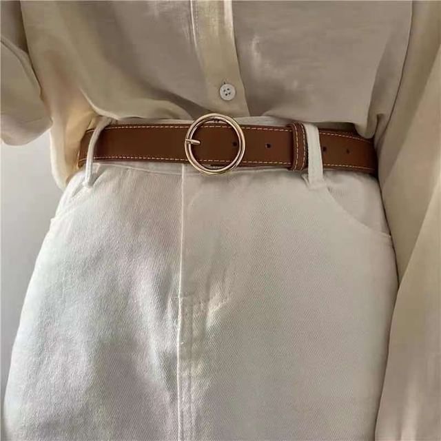 Bahaim - Round Buckle Faux Leather Belt | YesStyle