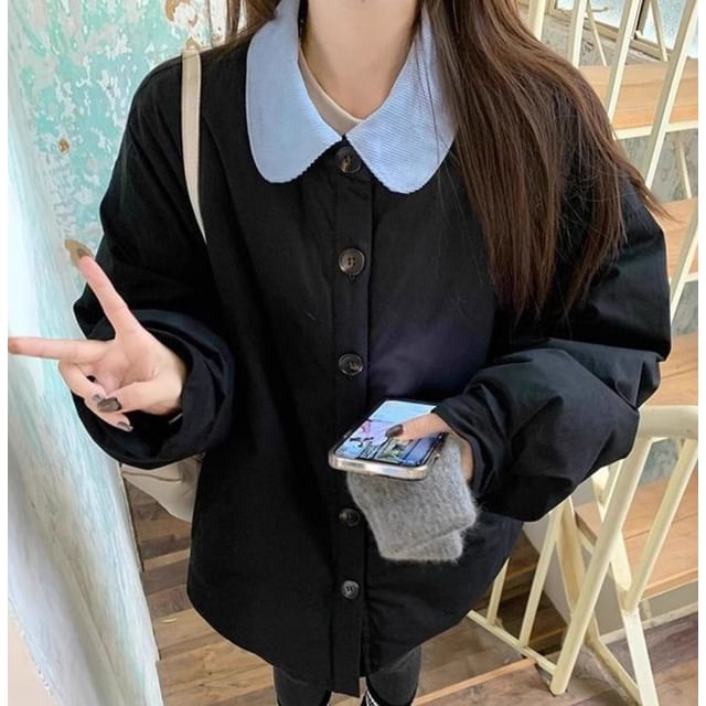 Trendycas-Contrast Collar Light Jacket