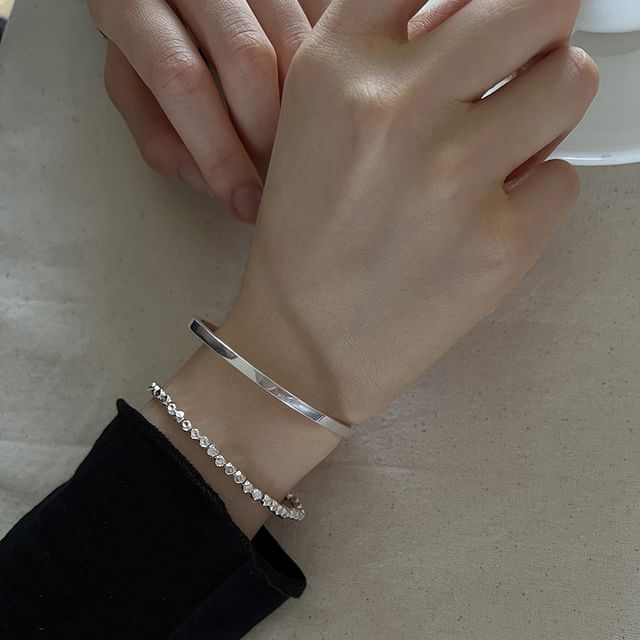Sharkkira-Plain S925 Sterling Silver Open Bangle Bracelet