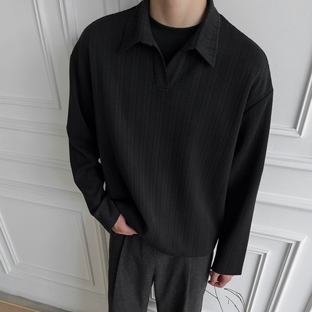 Zentrus-Long Sleeve Plain Oversized Polo Shirt