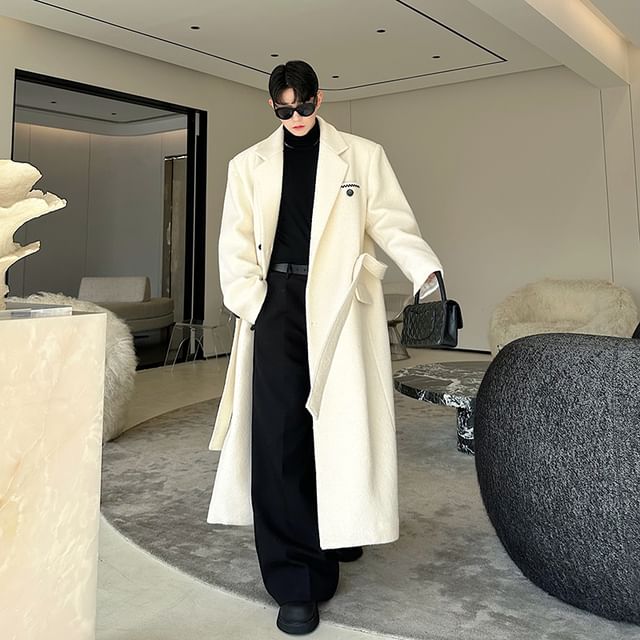Patow-Lapel Collar Plain Long Coat