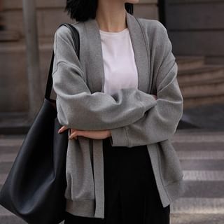 Jeonseon-Plain Open Front Cardigan