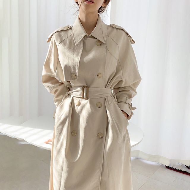 Coris - Double Breasted Long Trench Coat | YesStyle
