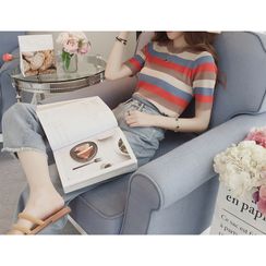 Halos - Striped Short-Sleeve Knit Top Halos - Striped Short-Sleeve Knit Top