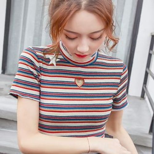 Moon City - Heart Cutout Striped Short-Sleeve T-Shirt | YesStyle