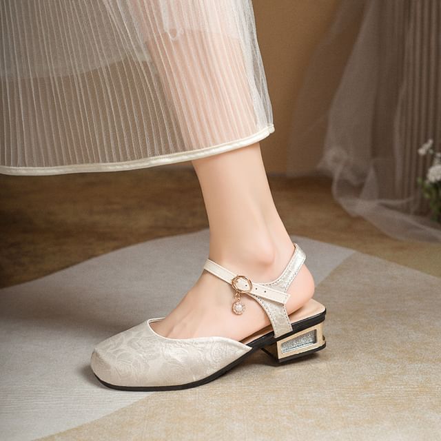 Asterisk-Low Heel Faux Pearl Sandals