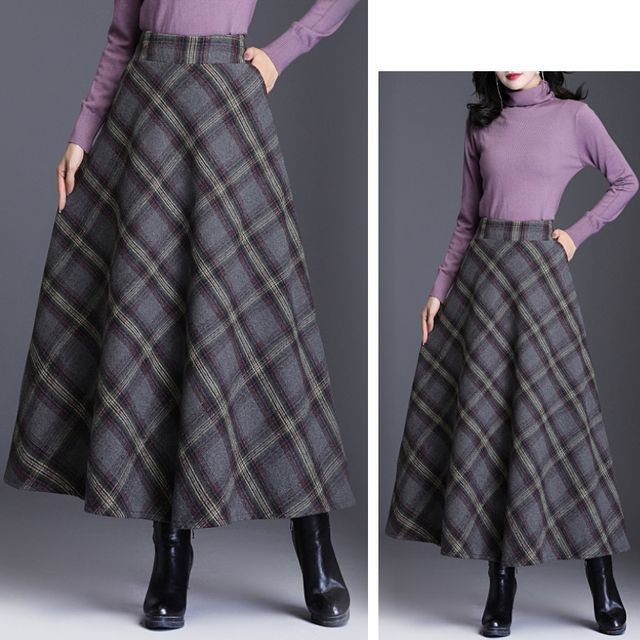 Lewwe-Plaid Maxi A-Line Skirt