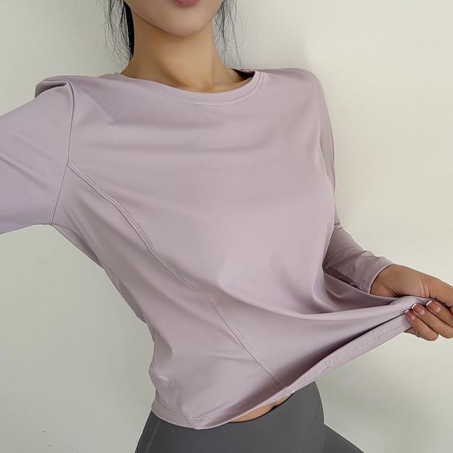 Engiko-Long Sleeve Round Neck Plain T-Shirt
