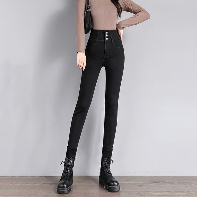 DREE-High Waist Washed Skinny Jeans