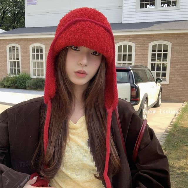 Combon-Plain Knit Trapper Hat
