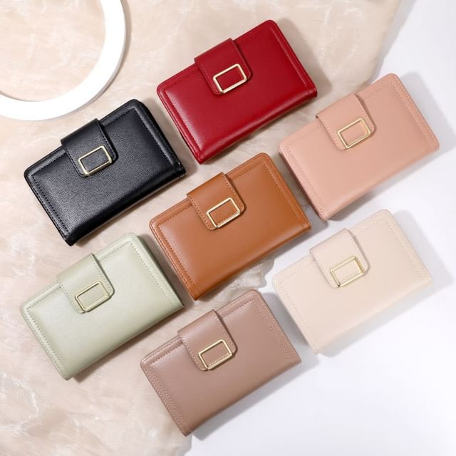 tablarosa-Plain Faux Leather Bifold Wallet