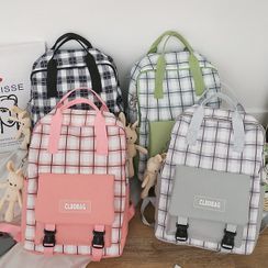 Mini Mia - Set: Plaid Backpack + Tote Bag + Pencil Case + Pouch + Bag Charm Mini Mia - Set: Plaid Backpack + Tote Bag + Pencil Case + Pouch + Bag Charm