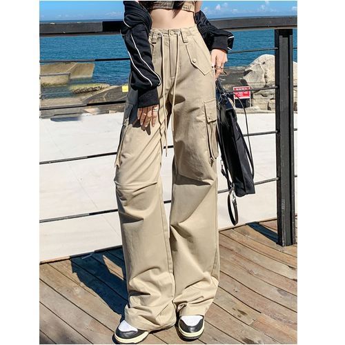 Drawstring Waist Plain Wide Leg Cargo Pants (Various Designs)