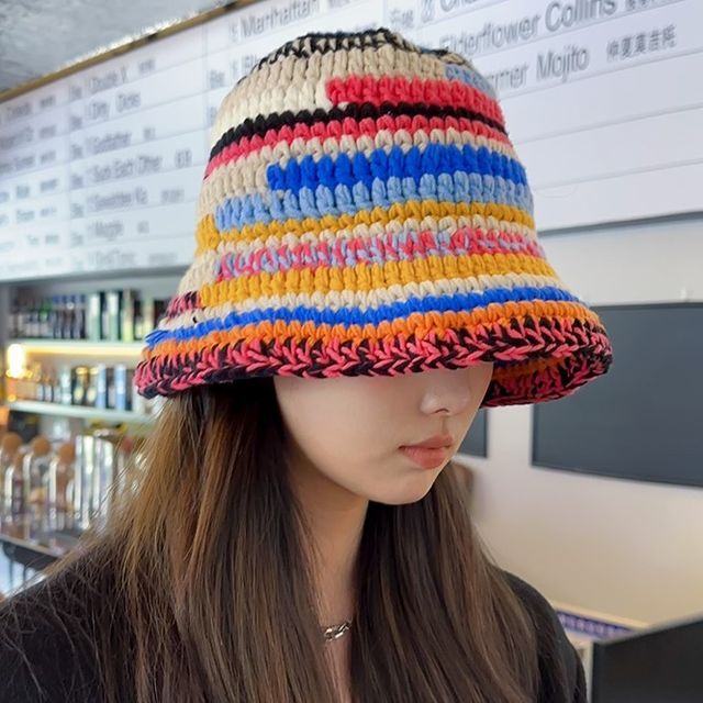 Amandier-Rainbow Knit Bucket Hat