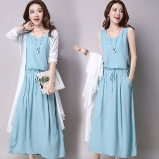 Frigga - Set: Sleeveless Midi Dress + Light Jacket | YesStyle