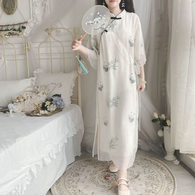 chinese dress ladies Paloma Block Printed Smock Dress: Buttermilk S