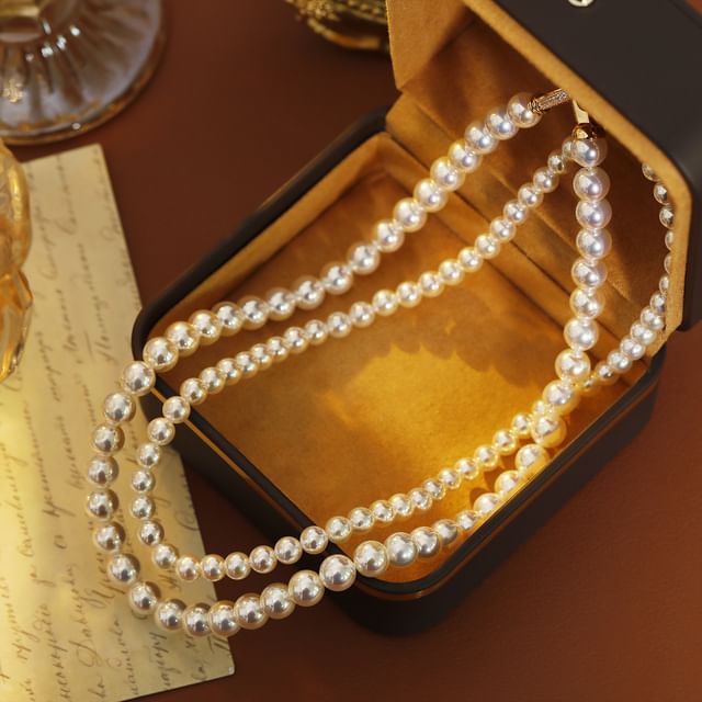 Forainer-Rhinestone Faux Pearl Necklace Bracelet