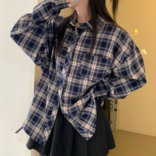 Okalpis-Plaid Button-Up Shirt