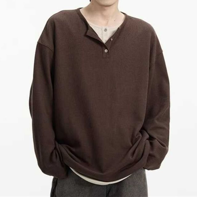 Phoneus-Mock Two-Piece Long-Sleeve V-Neck Plain Top