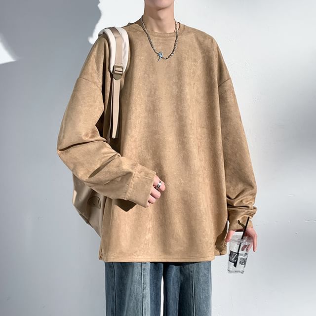 Dandyluxe-Crew Neck Plain Oversized Oversized Sweatshirt