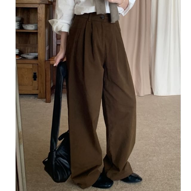 Duwnie-High Rise Plain Baggy Pants
