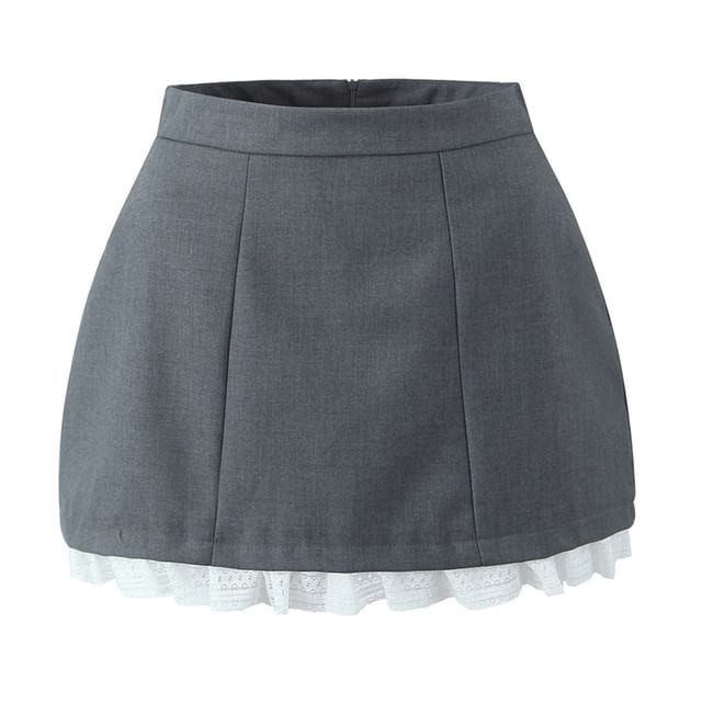 Ulark-High Rise Lace Panel Mini Pencil Skirt
