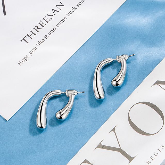 Forainer-Polished Alloy Drop Through Through Earring