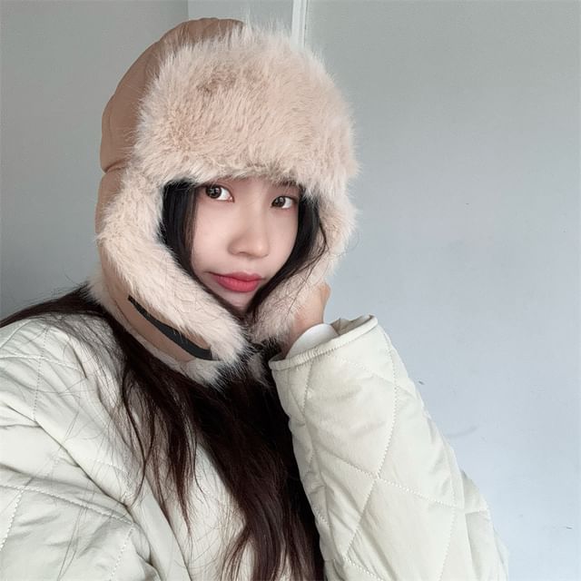 4-4 STUDIO-Fluffy Panel Quilted Trapper Hat