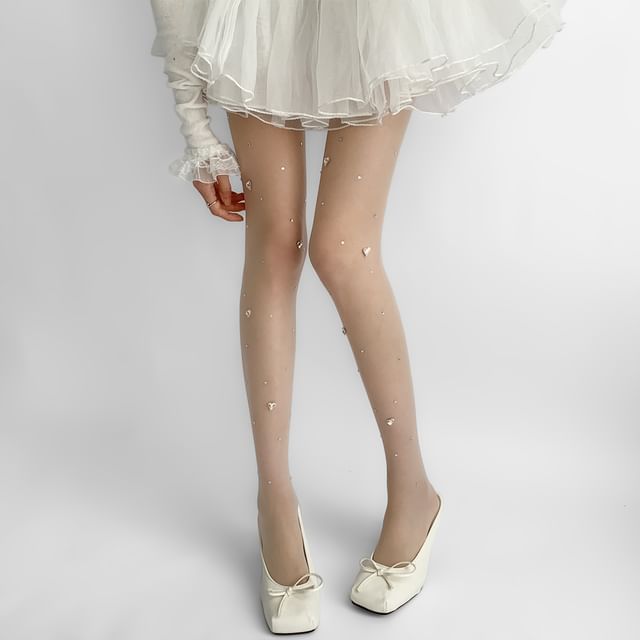 Desperim-Rhinestone Sheer Tights