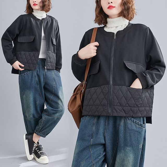Supernova-Plain Quilted Zip Jacket
