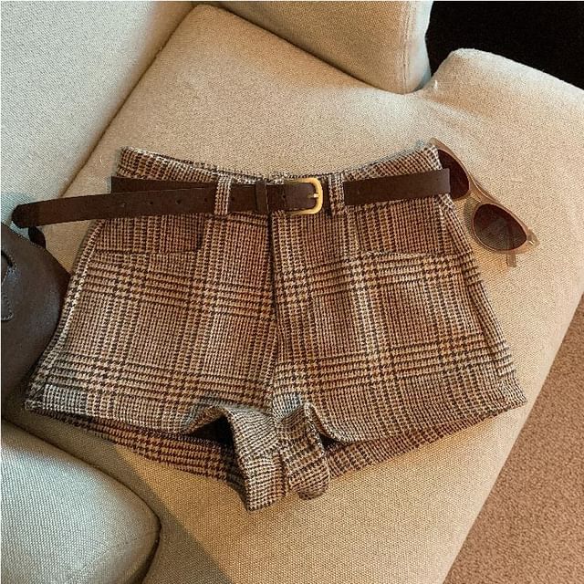 Whoosh-High Waist Plaid Shorts