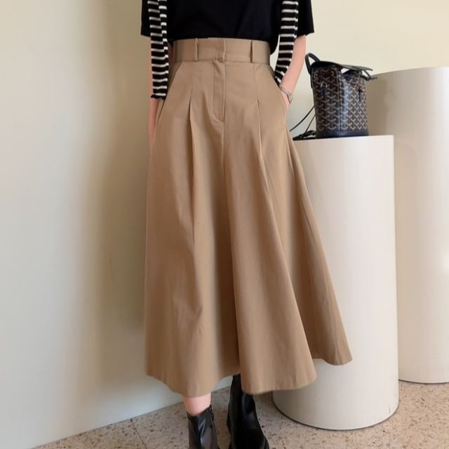 MIKIGA - High Waist Plain Midi A-Line Skirt | YesStyle