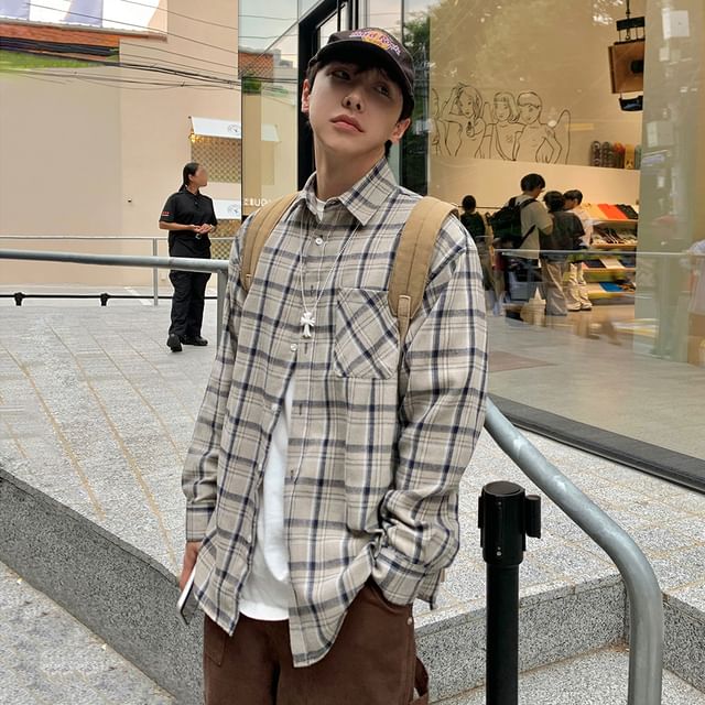 MRCYC-Plaid Long Sleeve Button Up Shirt