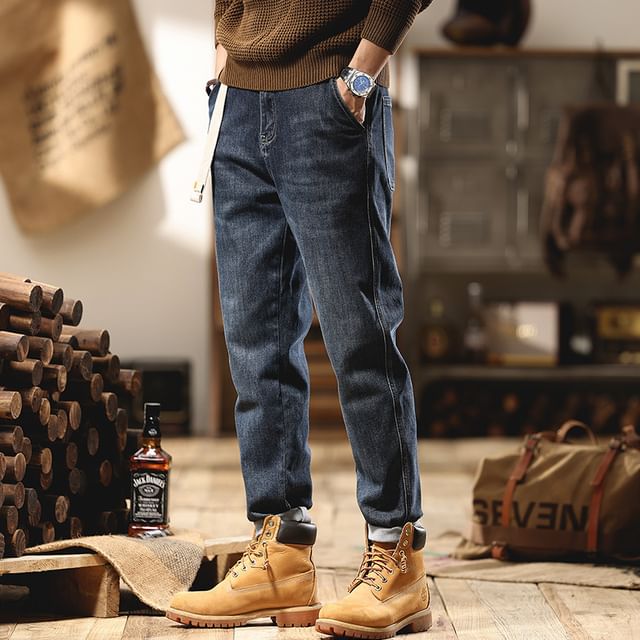 Nataro-Mid Rise Washed Straight Leg Jeans