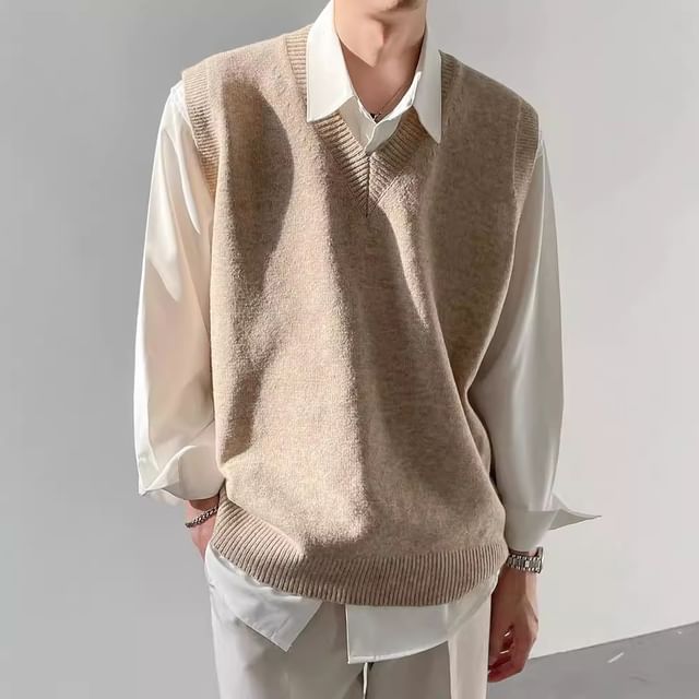 WidoWilder-V-Neck Plain Sweater Vest