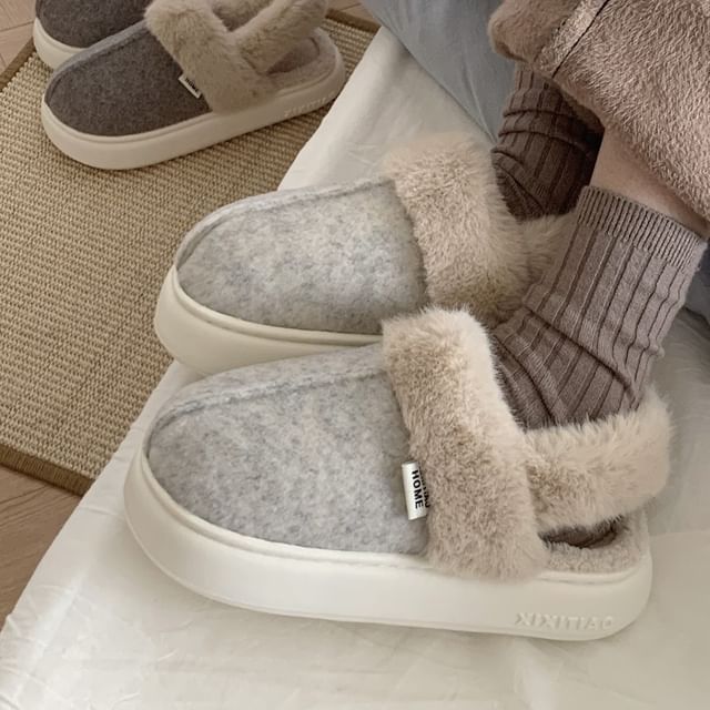 ZORI-Plain Fleece Panel Home Slippers